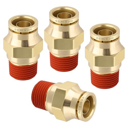 DOT Approved Male Straight Brass Union 1/2" Tube x 3/8" NPT, 4PCS - size: 1/2" OD x 3/8" NPT