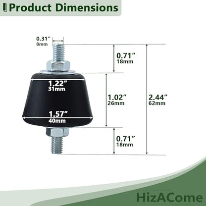 M8 40x26mm Rubber Isolator Mounts, 4 Pcs Double Studs Anti-Vibration Mounts for Generators, Compressors, Motor Engines, Pumps - size: D40*H26mm
