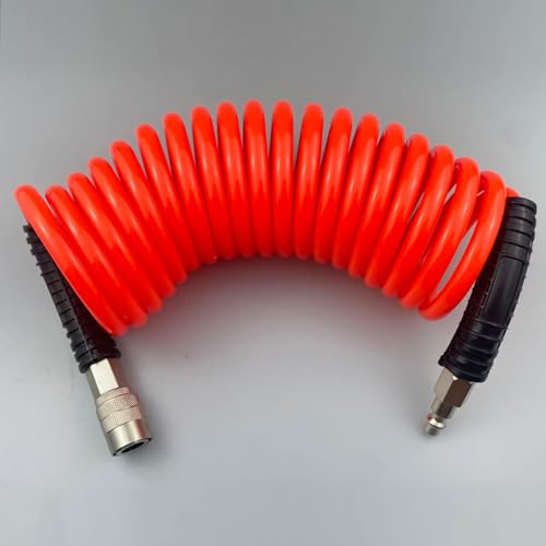 Darnassus PU Recoil Air Hose Compressor Tube with 1/4" Swivel Fittings - color: Red, size: 15 FT