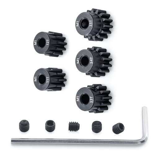 Metal Steel M1 Pinion Gear Sets 11T 12T 13T 14T 15T for 5mm Shaft Motor Gears with Hex Key for 1/8 RC Car Brushless Brush Motor Parts - size: 11T 12T 13T 14T 15T