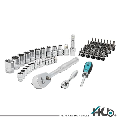HB 65-Piece Socket Set, Dual 1/4" & 1/2" Sealed Head Ratchets & Rack - size: 65-Piece 1/4" & 1/2" Drive