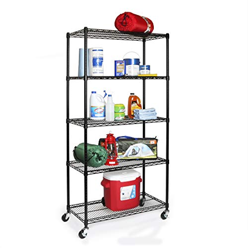 UltraDurable 5-Tier NSF Steel Wire Shelving, 36"W x 18"D x 75"H, Black - color: Black, size: 5-Tier Shelving, 36" W x 18" D