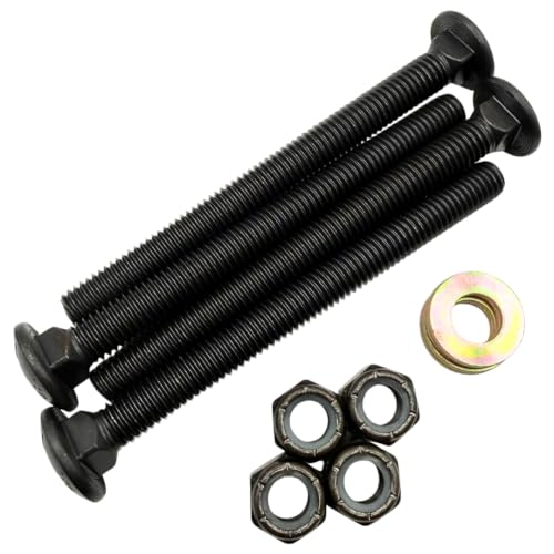 1/2"-13 x 5-1/2" Grade 8 Carriage Bolts (4-Pack) – Heavy-Duty Coarse Thread Bolts with Washers and Nylon Lock Nuts – Round Head Square Neck SAE J429 5.50" Plain Black Finish