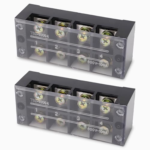2 Pcs Terminal Strip Block 100A 600V Large Current Easy Wiring Ground Circuit Terminal Block Sturdy for Lighting Power Distribution System (4 Positions) - size: 4 Positions