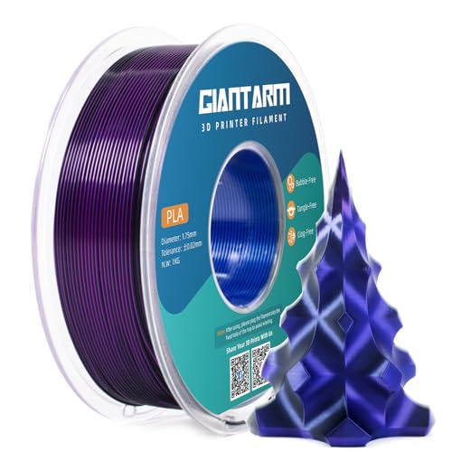 GIANTARM Silk PLA Tri Color Filament 1.75mm 1kg (2.2lb), Metallic Shiny Triple Color Blue/Purple/Black Silk PLA Filament, ±0.02mm Accuracy, Neatly Wound, Non-Clogging, Blue & Purple & Black - color: Blue Purple Black