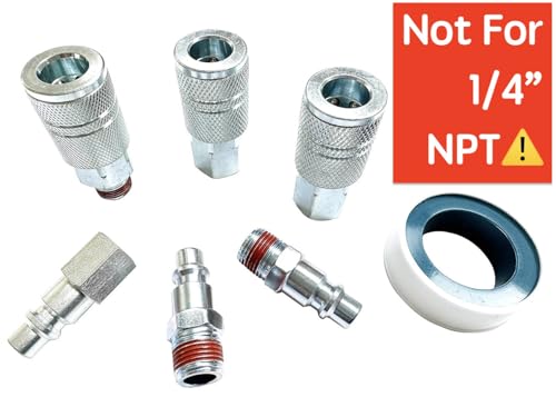 SANFU 3/8’’ Sealed Pre-Coated Air Hose Quick Connect Fittings, High Flow 3PCS Air Coupler and 3PCS Air Plug With 3/8 Inch NPT Threads, I/M Type 7PCS Kits, Leak-Free - style: 7 - Pieces