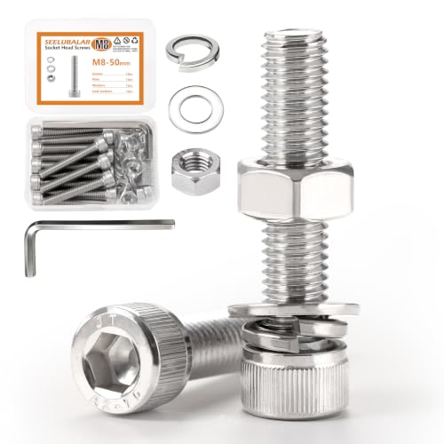 12 Sets Metric M8 Hex Socket Head Cap Screws Bolts Kit, M8-50mm Screws - size: M8 - 50mm