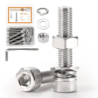 12 Sets Metric M8 Hex Socket Head Cap Screws Bolts Kit, M8-50mm Screws - size: M8 - 50mm