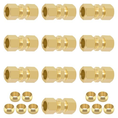 1/2 Inch Compression Fitting,10 Pcs Brass Compression Tube Pipe Fittings, 1/2" OD X 1/2" OD Compression Union Connectors & 10 Pcs Sleeves Ferrules (Pack of 20) - size: 10Pcs-1/2" Union