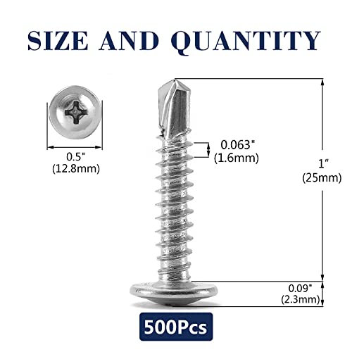 #10 x 1 Sheet Metal Screws 500PCS 410 Stainless Steel Truss Head Fast Self Tapping Screws by SG TZH - color: Silver, size: #10 x 1"