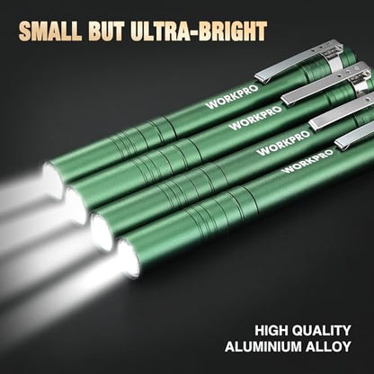 WORKPRO LED Pen Light, Aluminum Pen Flashlight, Pocket Flashlight with Clip - color: Green