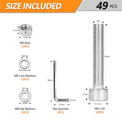 12 Sets Metric M8 Hex Socket Head Cap Screws Bolts Kit, M8-50mm Screws - size: M8 - 50mm