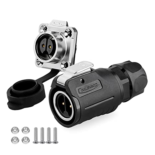 CNLINKO 2Pin Male Female Plug Socket Industrial Waterproof Power Connector, M16 10A Cable Circular din Connector, IP68 Connector Blind Mate Power Audio Car connectors(2Pin) - style: 2-Pin