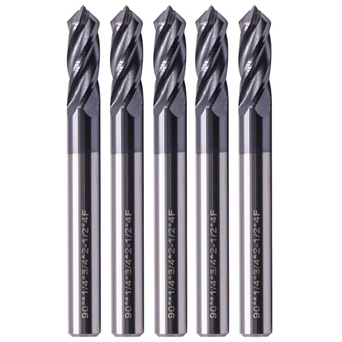 4 Flute 90° Solid Carbide Drill Mill Set(5Pc, 1/4"), AlTiN Coated - size: 5Pcs 1/4"