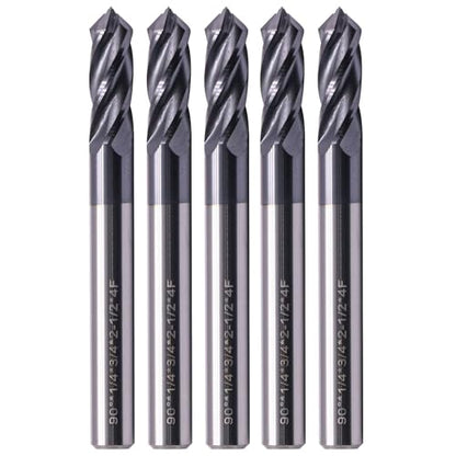 4 Flute 90° Solid Carbide Drill Mill Set(5Pc, 1/4"), AlTiN Coated - size: 5Pcs 1/4"