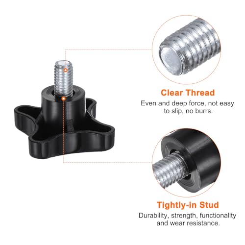 HARFINGTON 2pcs Star Knobs M10 x 16mm Male Thread Plastic 4-Star Stud Knob Hand Tightening Clamping Screw Replacement Threaded Handle, Black - size: M10 x 16mm