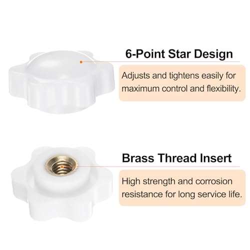 HARFINGTON 6pcs Star Knobs M6 Female Thread 25mm 6-Point Plastic Head Brass Insert Non-Through Hole Screw-in Threaded Hand Knob Clamping Handle, White - color: White, size: M6 x 25mm
