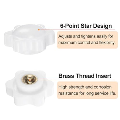 HARFINGTON 6pcs Star Knobs M6 Female Thread 25mm 6-Point Plastic Head Brass Insert Non-Through Hole Screw-in Threaded Hand Knob Clamping Handle, White - color: White, size: M6 x 25mm