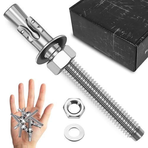 Mywish (50-Pack) 3/8" x 3-3/4" 304 Stainless Steel Wedge Anchors for Concrete and Cement, Plain Finish Heavy-Duty 3/8" Stainless Steel Masonry Anchors Bolts for Outdoor - size: 3/8 x 3-3/4"