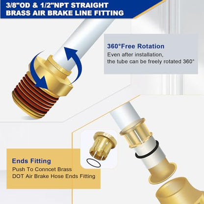 6 PCS Brass Air Line Quick Connect Fittings 3/8" Tube OD x 1/2" NPT - size: 3/8" Tube OD x 1/2" NPT - 6 PCS