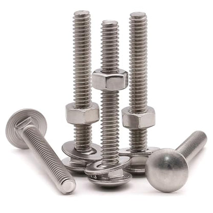 5/16-18 x 3-1/2" (8 Sets) Stainless Steel Square Neck Carriage Bolts with Nuts and Washers, Full Thread, No Coating Plain Finish, Coarse Thread UNC, Stainless Steel 304 (18-8) - size: 5/16-18 x 3-1/2"