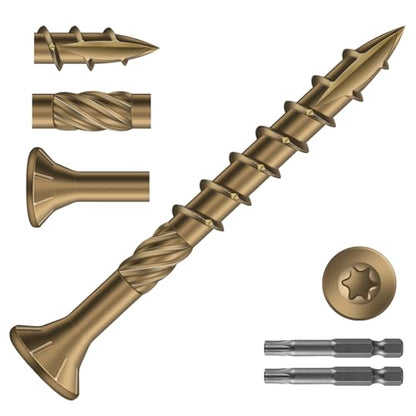 #8 x 1-5/8" Deck Screws (308Pcs) 2lb. Carbon Steel, Yellow, Flat Head, Rust Resistant epoxy Coated, with T25 Star Bit - color: Yellow, size: #8 x 1-5/8"