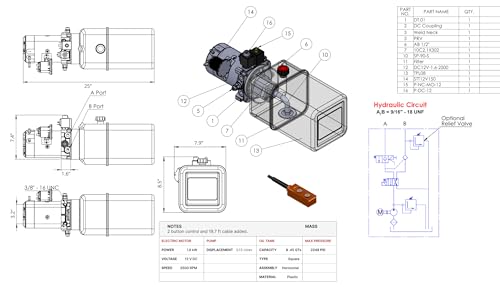 Hydraulic Pump for Dump Trailer 12 Volt DC Double Acting - Solenoid Hydraulic Power Unit 12 Quart Plastic Tank - Dump Trailer Electric Hydraulic Power Pack - size: 12 Quarts
