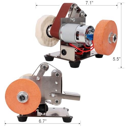 Mini Electric Belt-Sander Knife-Sharpener Sanding Machine 96W, Small Bench Grinder Kit 7 Speed Adjustable Power Polisher DIY Polishing Grinding Tool, Handcraft Jewelry