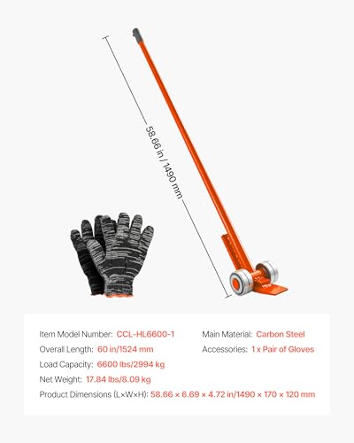 VEVOR Prylever Bar, 3T/6600lbs Load Capacity, 4.5FT Length Steel Handle Lever Dollyr with 2.8'' Wheels for Large Pallets, Heavy Items, Concrete Blocks, Heavy Duty Equipment Handling - size: 3T-4.5FT (1 Pack)