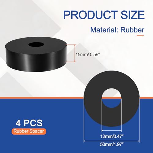 Multi Purpose Rubber Spacer, 12mm ID x 50 OD x 15mm T Neoprene Round Anti-Vibration Isolation Pads Bushings Spacer Washer Fit for HVAC Bolts Car Accessories (4 Pcs) - size: 12mm ID x 50 OD x 15mm T