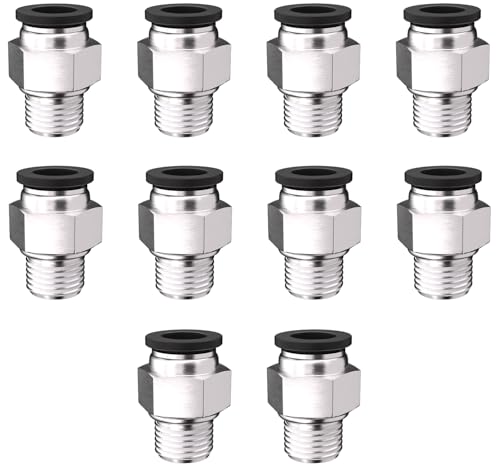 10PCS Push to Connect Fittings 1/2 Inch Tube OD x 1/4 Inch NPT Thread Pneumatic Male Straight Connector Air Fittings - size: 1/2"OD x 1/4"NPT 10PCS