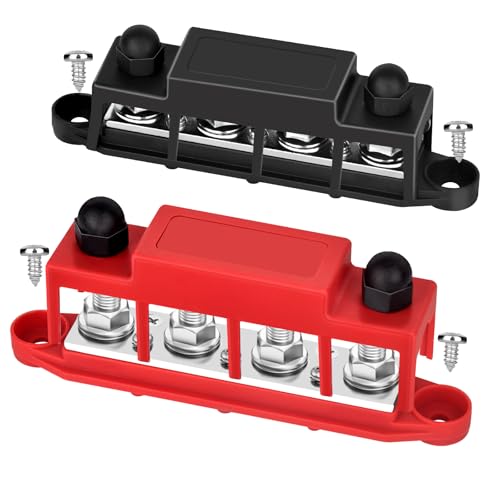 Power Distribution Block 12V 250A 4 x 5/16"(M8) Stud Bus Bar Tinned Copper Electrical Battery Terminal Block for Boat Automotive Solar Wiring - size: 250A