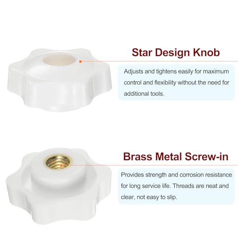 HARFINGTON 10pcs Star Knobs M8 Female Thread 38mm Head Plastic Through Hole Brass Screw-in Clamping Handles Threaded Hand Knobs, White - color: White, size: M8 x 38mm