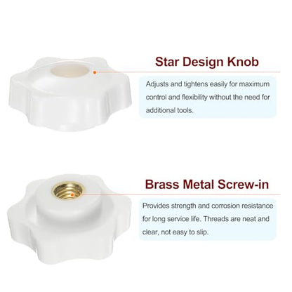 HARFINGTON 10pcs Star Knobs M8 Female Thread 38mm Head Plastic Through Hole Brass Screw-in Clamping Handles Threaded Hand Knobs, White - color: White, size: M8 x 38mm