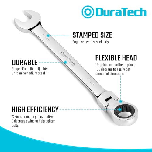 DURATECH 9-Piece Flex-Head Ratcheting Wrench Set, Metric