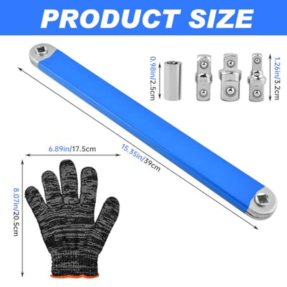 Offset Extension Wrench, 15" Impact Ready Zero Degree Swivel with 1/2", 3/8", 1/4" Adapters & Socket, Carbon Steel Ratchet Wrench Extender for Tight Spaces, Auto Repair & DIY