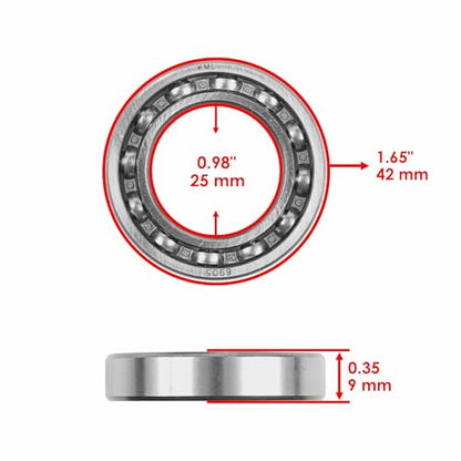 Caltric 61905 Deep Groove Open Type/No Seals Ball Bearing 25x42x9 mm/Qty 6