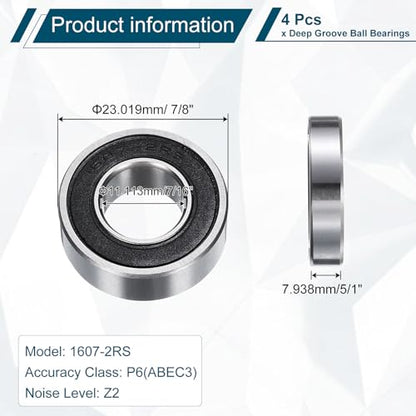 uxcell 1607-2RS Deep Groove Ball Bearing, 4pcs 7/16" x 15/16" x 5/16" Hign Carbon Chrome Steel Z2 Double Rubber Sealed Bearing (P6) - size: 1607-2RS 7/16" x 15/16" x 5/16"