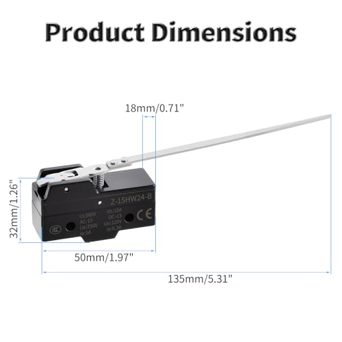 2 Pcs Z-15HW24-B Micro Limit Switch, 5A 250VAC Micro Switch, SPDT - color: Z-15HW24-B