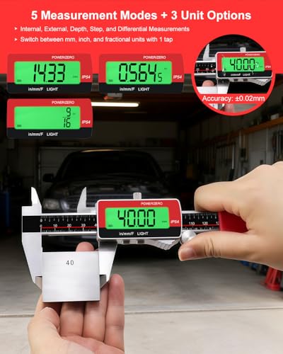 GODSEON 6" Digital Caliper, USB-C Rechargeable Backlight LCD ±0.001" Accuracy, Inch/mm/Fraction Units 5 Modes Auto-Off, Stainless Steel Calipers for DIYers Woodworkers Jewelers, 3D Printing - size: 6"- Metal Shell