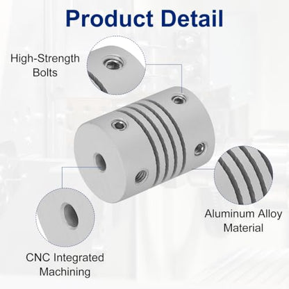 Flexible Shaft Coupling(3mm|6.35mm): 4 Pcs Silver Aluminum Alloy - color: Silver, size: 3mm x 6.35mm (15mm OD, 25mm L)