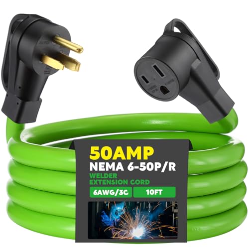 Kanayu 10FT 50Amp 6AWG NEMA 6-50P to 6-50R Welder Extension Cord 50Amp Power Extension for Welding Machines 50A 250Volt 3-Prong 6 Gauge Heavy Duty Welding Cable, ETL Listed - color: Green, size: 10 ft