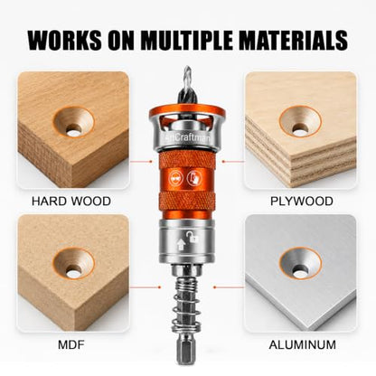 13 PCS Upgraded Adjustable Depth Countersink Drill Bit Set, M2 HSS 4-Flute Wood Chamfer Bits with Quick Adjust Depth Stop, L Wrench & Pilot Bits for Wood, Plastic & DIY Woodworking