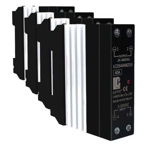 Din Rail Solid State Relay with Heat Sink - DC to AC (3-32V DC Input, 24-480V AC Output), 40A SSR (Pack of 4) - size: DC to AC 40A (Pack of 4)