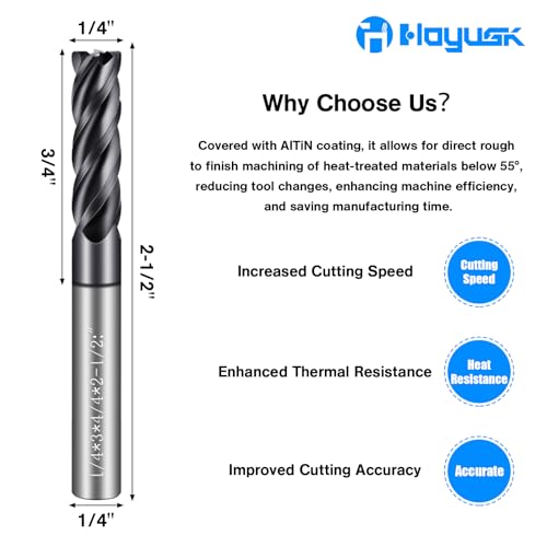 Micrograin Carbide Square End Mill - 4 Flute, 4T Design (1pcs, 1/4") for Alloy Steels, Hardened Steel, Metal, and Multipurpose Milling - Precision Tool Kit for DIY and Professional Use - size: 1/4 in