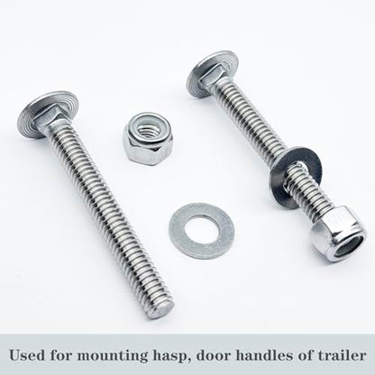 4 Sets Stainless Steel Trailer Hardware Kit,5/16-18 x 2-1/2" Carriage Bolts Screws Round Head Square Neck and Hex Nuts & Flat Washers,for Trailer Latch and Door Handle Applications