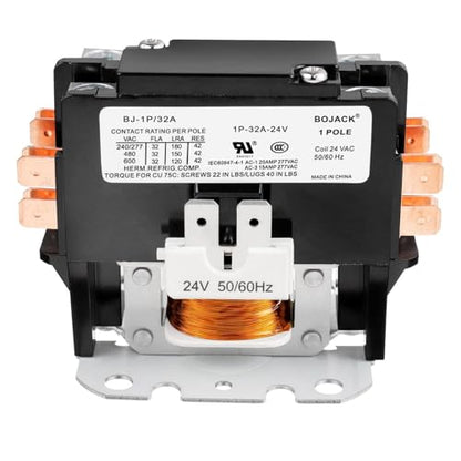 BOJACK 1 Poles FLA 32 Amp Coil 24 VAC Air Conditioner Condenser Compressor Contactor AC Definite Purpose Contactor - size: 1P 32A 24V