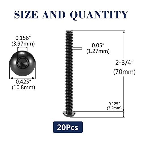 1/4-20 x 2-3/4" Button Head Socket Cap Bolts Screws, 20Pcs 304 Stainless Steel 18-8, Allen Hex Drive, Black Oxide by SG TZH(with Hex Spanner) - size: 1/4-20 x 2-3/4"