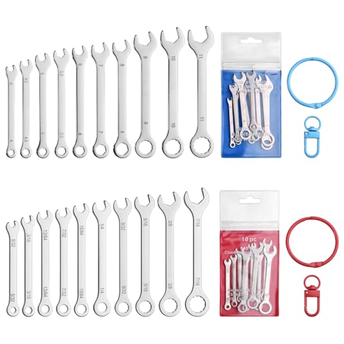 20PCS Super Thin Mini Wrench Set Standard Metric and SAE 4mm-11mm & 5/32"-7/16" Thickness Slim Open End and Box End Combination Wrench Set for Tight Spaces, Gate Clip in Pouch - size: Ultra-Thin SAE&Metric