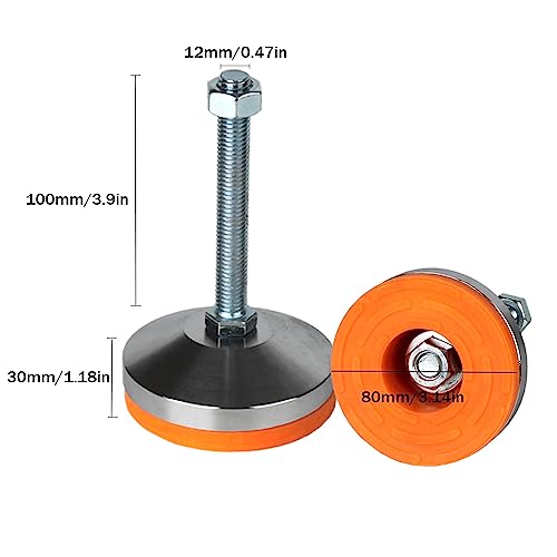 Heavy Duty Leveling Feet,M12 Thread,3.14" Dia Base,4 Pack - size: D80xM12x100,4 Pack